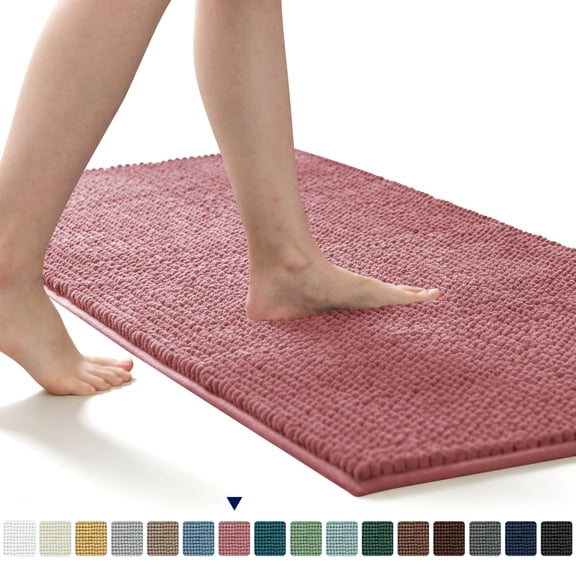 Subrtex Luxury Chenille Bathroom Rug Extra Soft and Absorbent Shaggy Rugs (Pink,18"*24")