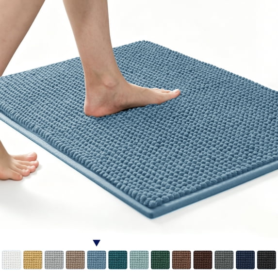 Subrtex Chenille Bathroom Rugs, Extra Soft and Non Slip Bath Mats, Thick Rubber Backing Washable Shower Rugs & Home Decor Accessories (Stone Blue,16"*24")