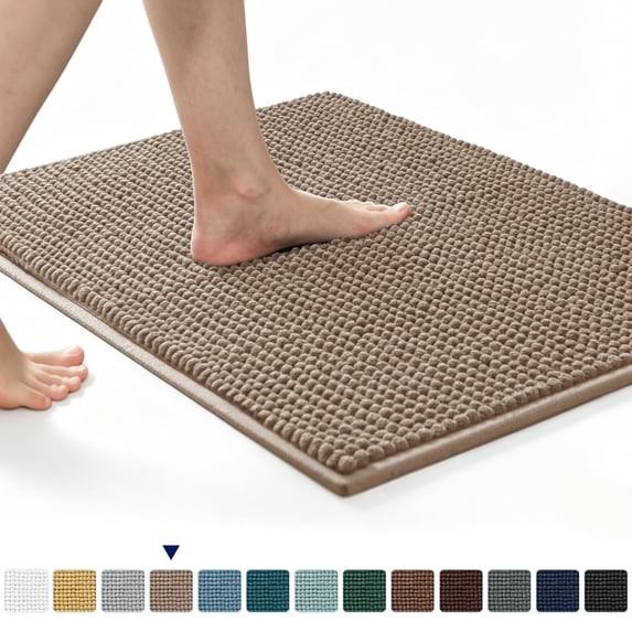 Subrtex Chenille Bathroom Rugs, Extra Soft and Non Slip Bath Mats, Thick Rubber Backing Washable Shower Rugs & Home Decor Accessories(Taupe Brown,16"*24")