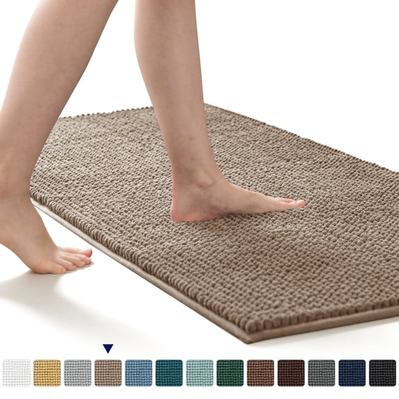 Subrtex Chenille Bathroom Rugs,Extra Soft and Non Slip Bath Mats Runner,Thick Rubber Backing Washable Shower Bathtub Rugs & Home Decor Accessories (Taupe Brown,24"*60")