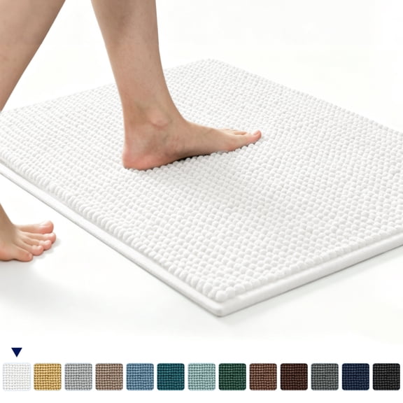 Subrtex Chenille Bathroom Rugs, Extra Soft and Non Slip Bath Mats, Thick Rubber Backing Washable Shower Rugs & Home Decor Accessories (White,16"*24")