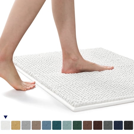Subrtex Chenille Bathroom Rugs,Extra Soft and Non Slip Bath Mats,Thick Rubber Backing Washable Shower Rugs & Home Decor Accessories (White,20"*32")