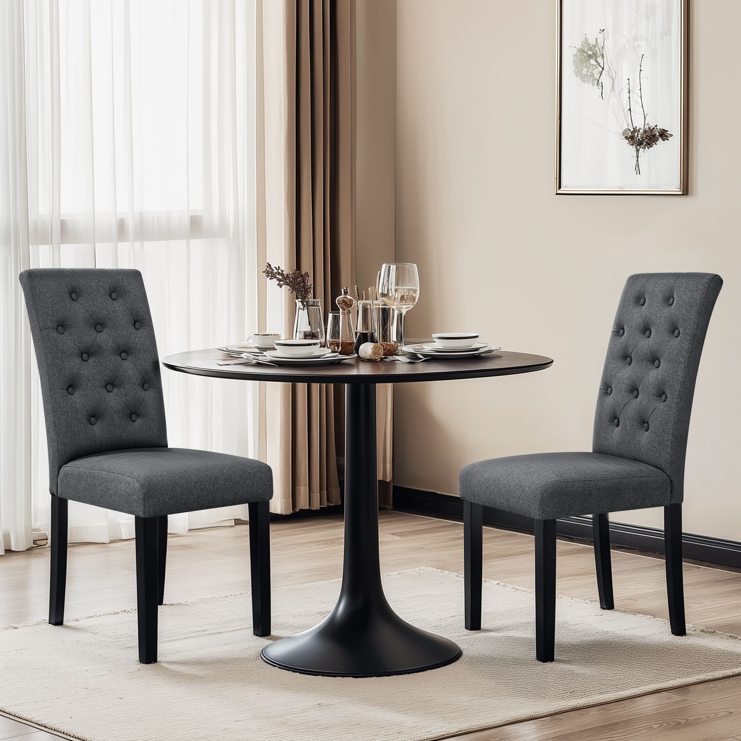 Subrtex Fabric Upholstered Dining Chairs Set of 2, Modern Kitchen and Dining Room Chairs, Dark Grey