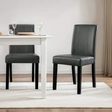 Subrtex Modern Faux Leather Dining Chairs Set of 2, Upholstered Parsons Chairs for Kitchen & Dining Room, Gray