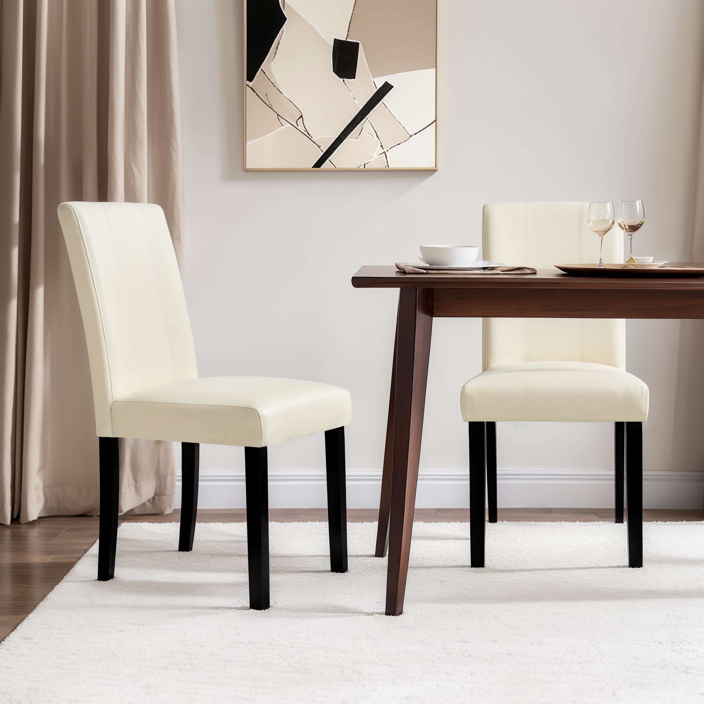 Subrtex Modern Faux Leather Dining Chairs Set of 4, Upholstered Parsons Chairs for Kitchen & Dining Room, White