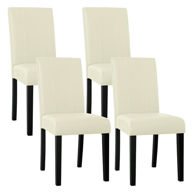 Subrtex Modern PU Leather Dining Chairs Set of 4, Upholstered Parsons Chairs for Kitchen & Dining Room, White