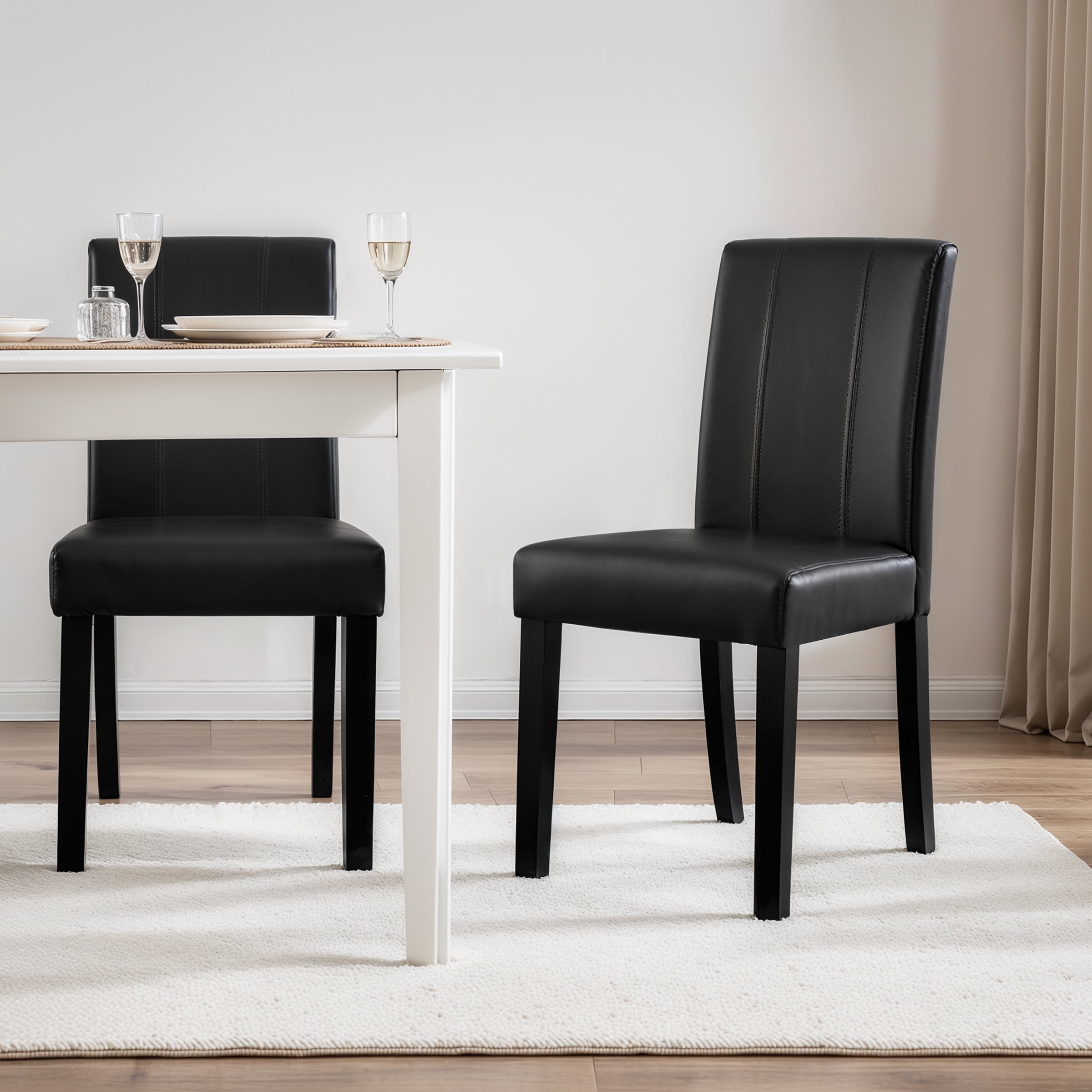 Subrtex Modern Parsons Faux Leather Dining Chairs Set of 6 Upholstered Dining Chairs– Black