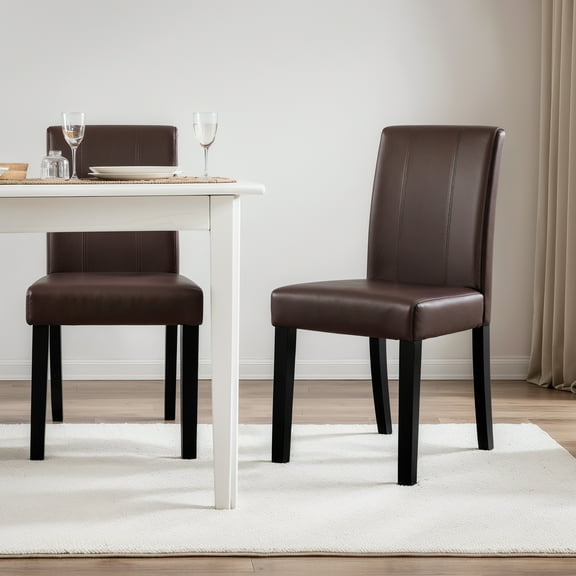 Subrtex Modern Parsons Faux Leather Dining Chairs Set of 6 Upholstered Dining Chairs–Brown