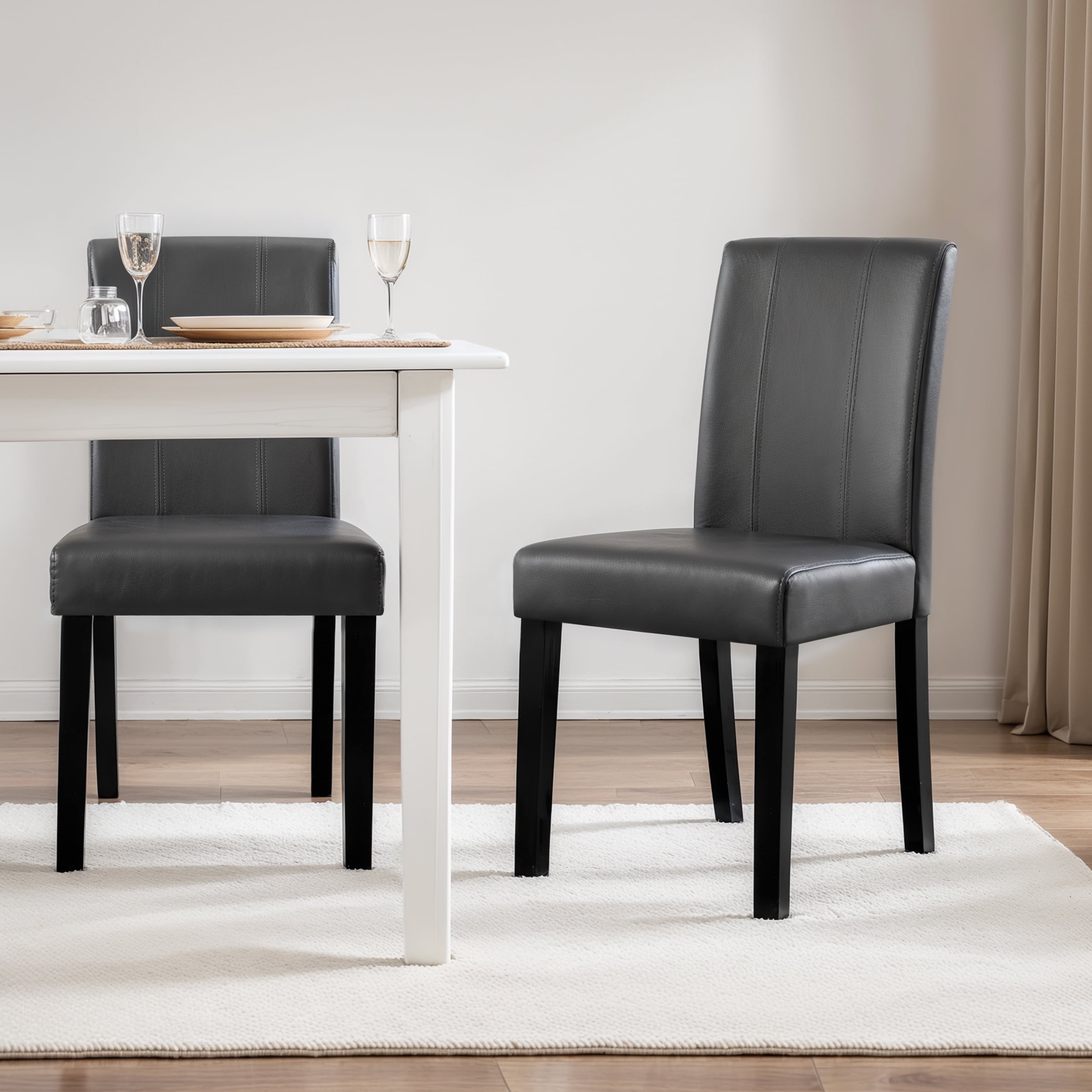 Subrtex Modern Parsons Faux Leather Dining Chairs Set of 6 Upholstered Dining Chairs– Gray