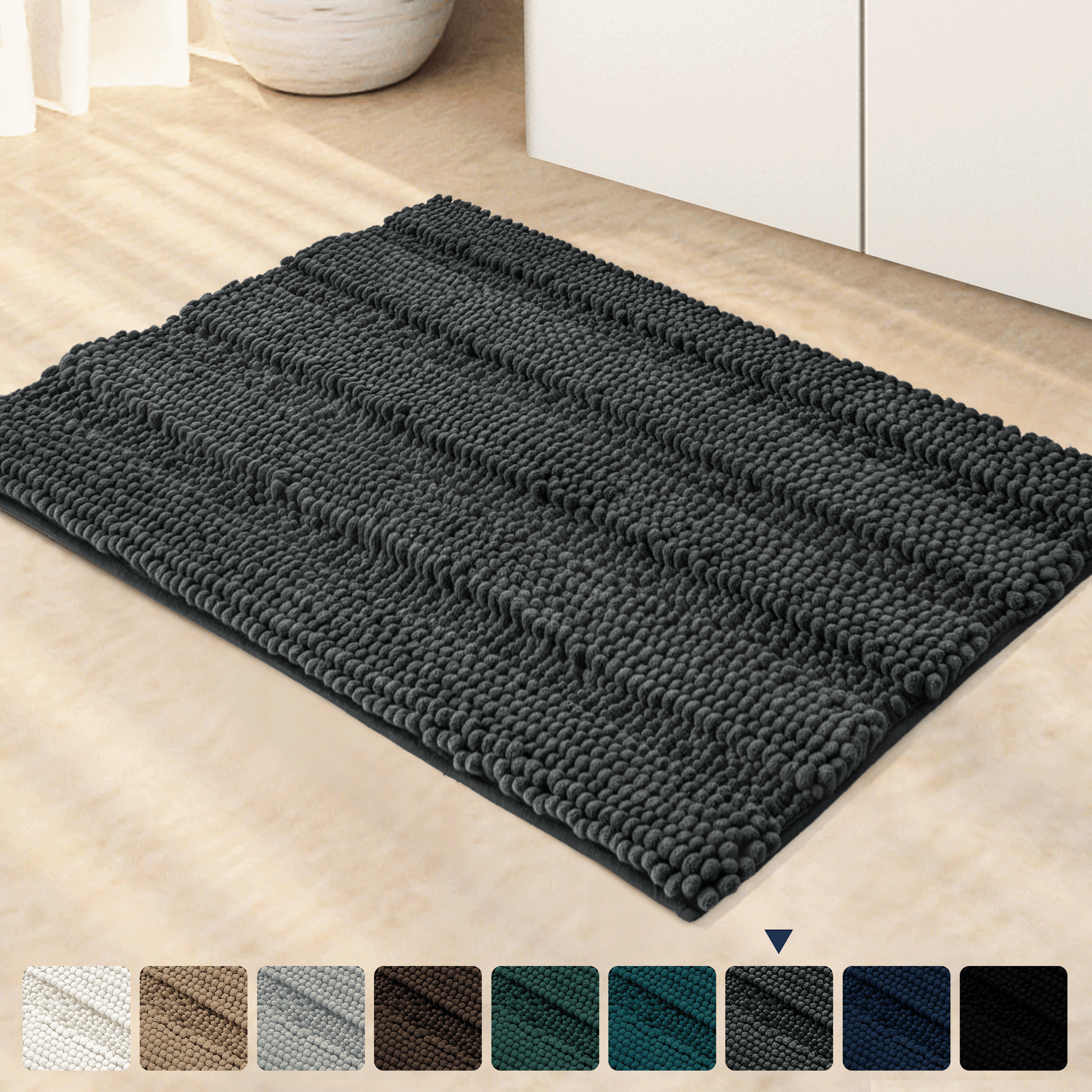 Subrtex Non-Slip Bathroom Rugs Chenille Soft Striped Plush Bath Mat (Gray, 18" x 48")