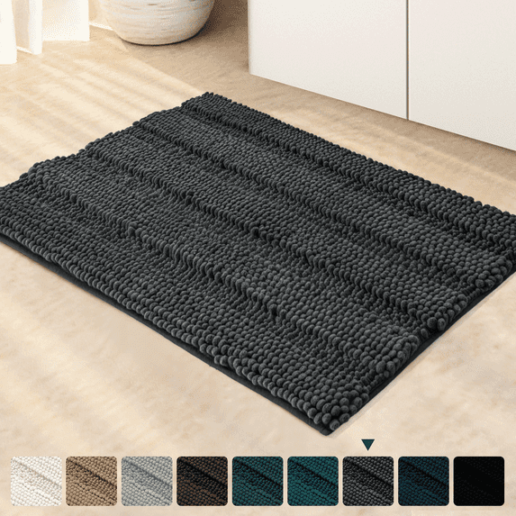 Subrtex Non-Slip Bathroom Rugs Chenille Soft Striped Plush Bath Mat (Gray, 18" x 48")