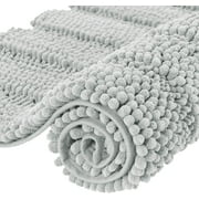 Subrtex Non-Slip Bathroom Rugs Chenille Soft Striped Plush Bath Mat (Light Gray, 16" x 24" + 20" x 32")