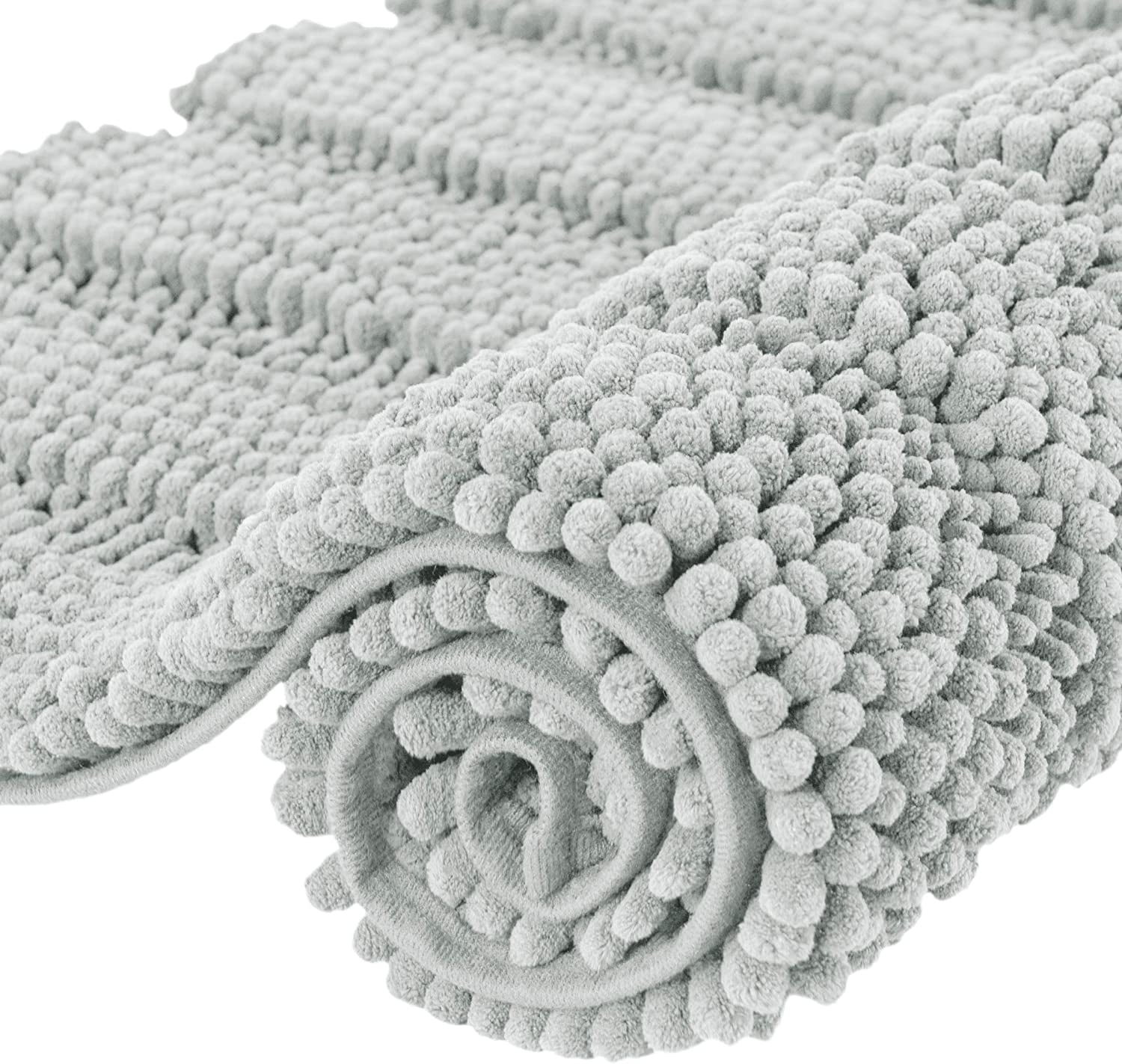 Subrtex Non-Slip Bathroom Rugs Chenille Soft Striped Plush Bath Mat (Light Gray, 20" x 32")