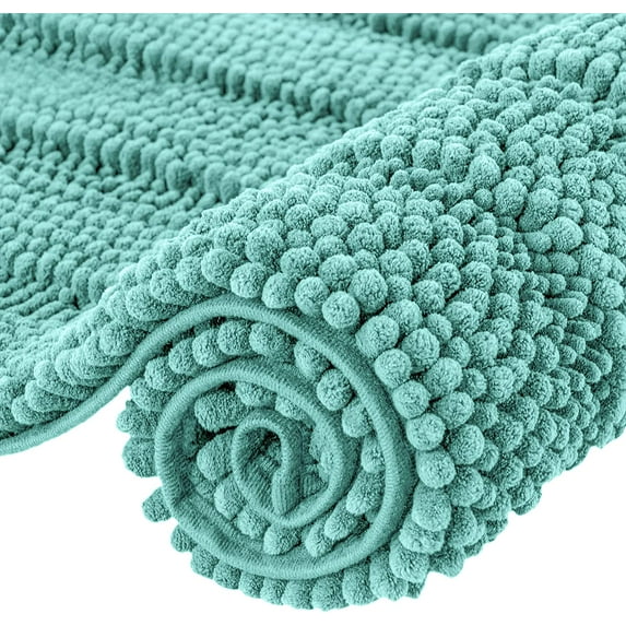 Subrtex Non-Slip Bathroom Rugs Chenille Soft Striped Plush Bath Mat (Light Green, 16" x 24")