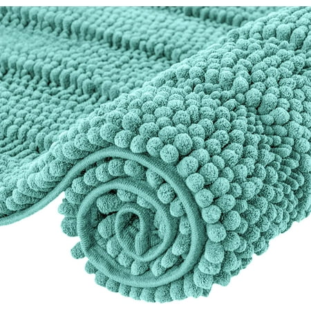 Subrtex Non-Slip Bathroom Rugs Chenille Soft Striped Plush Bath Mat (Light Green, 24" x 60")