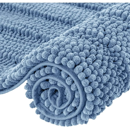 Subrtex Non-Slip Bathroom Rugs Chenille Soft Striped Plush Bath Mat (Light Purple, 16" x 24" + 20" x 32")