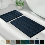 Subrtex Non-Slip Bathroom Rugs Chenille Soft Striped Plush Bath Mat (Navy, 16" x 24" + 20" x 32")