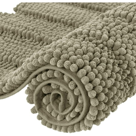 Subrtex Non-Slip Bathroom Rugs Chenille Soft Striped Plush Bath Mat (Taupe Brown, 20" x 32")