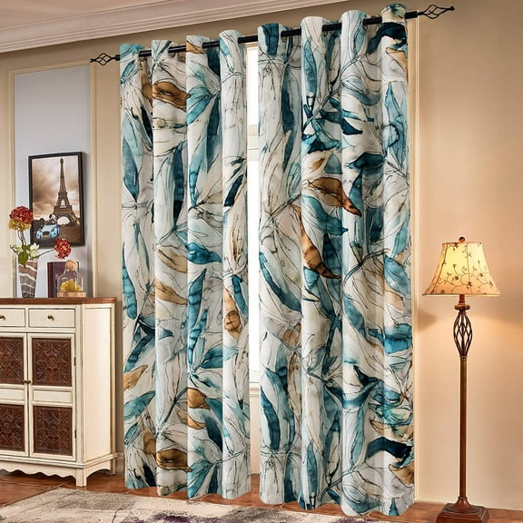 Subrtex Printed Colorful Curtains Room Darkening Thermal Insulated Valance Grommet Top Window Drapes 2 Panel Set (Blue, 52" x 95")