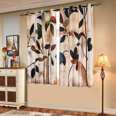 Subrtex Printed Colorful Curtains Room Darkening Thermal Insulated Valance Grommet Top Window Drapes 2 Panel Set (Brown, 52" x 63")