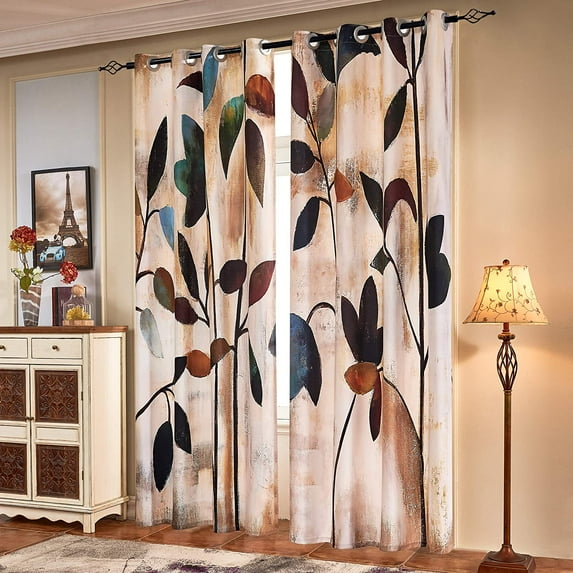 Subrtex Printed Colorful Curtains Room Darkening Thermal Insulated Valance Grommet Top Window Drapes 2 Panel Set (Brown, 52" x 84")