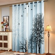 Subrtex Printed Colorful Curtains Room Darkening Thermal Insulated Valance Grommet Top Window Drapes 2 Panel Set (Light Blue, 52" x 95")