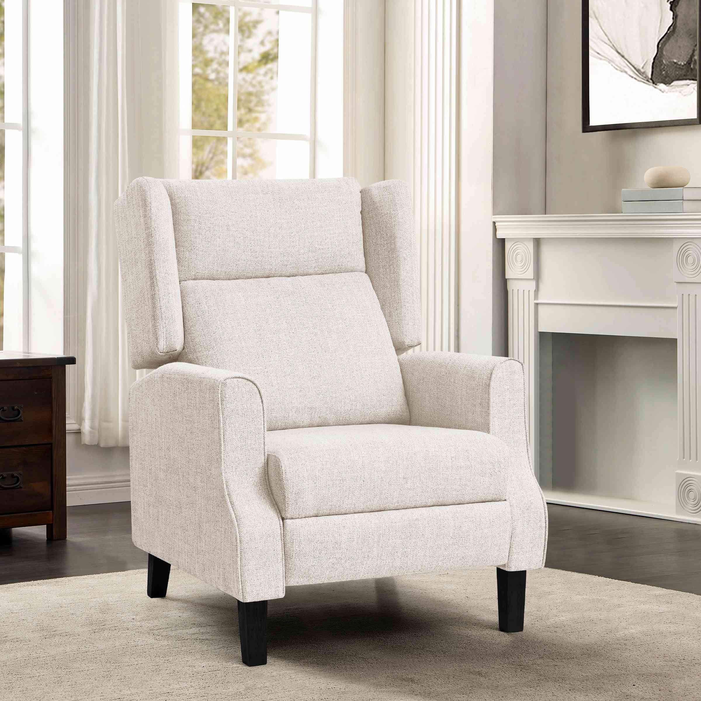 Subrtex Push Back Recliner Chair, Modern Upholstered Manual Wing Chair with Extending Footrest Linen Fabric Recliner Chair (2 PC, Beige)
