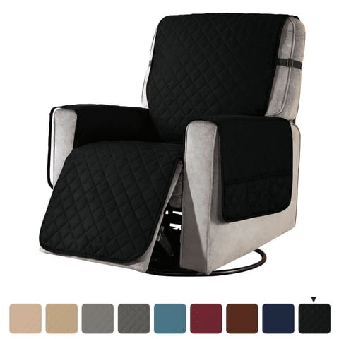 Subrtex Recliner Chair Cover Reversible Recline Sofa Slipcover with Side Pockets (Large, Black)