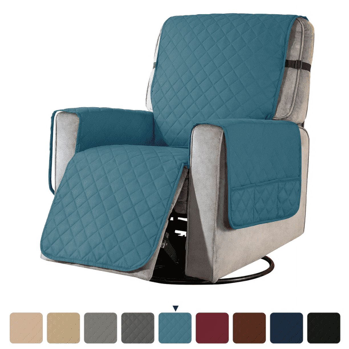Subrtex Recliner Chair Cover Reversible Recline Sofa Slipcover with Side Pockets (Large, Blue)