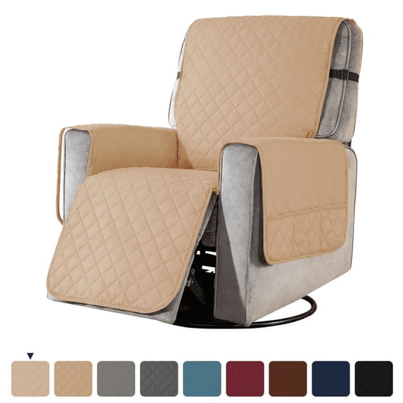 Subrtex Recliner Chair Cover Reversible Recline Sofa Slipcover with Side Pockets (Small, Khaki)