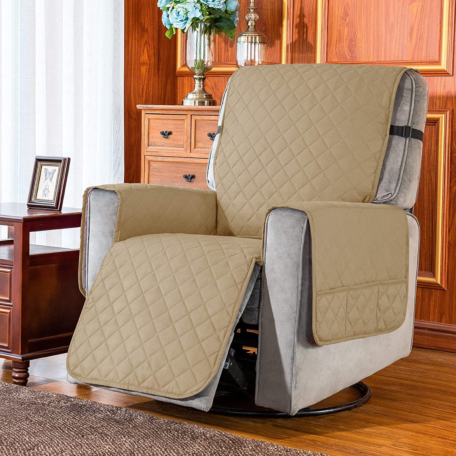 Subrtex Reversible Recliner Chair Fabric Slipcovers, Microfiber Fabric, Khaki