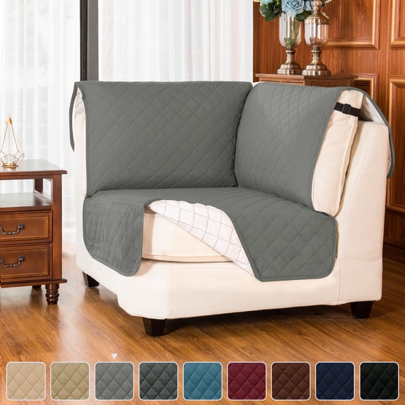Subrtex Reversible Sectional Corner Sofa Slipcover L Shape Corner Covers with Elastic Straps (Light Gray)