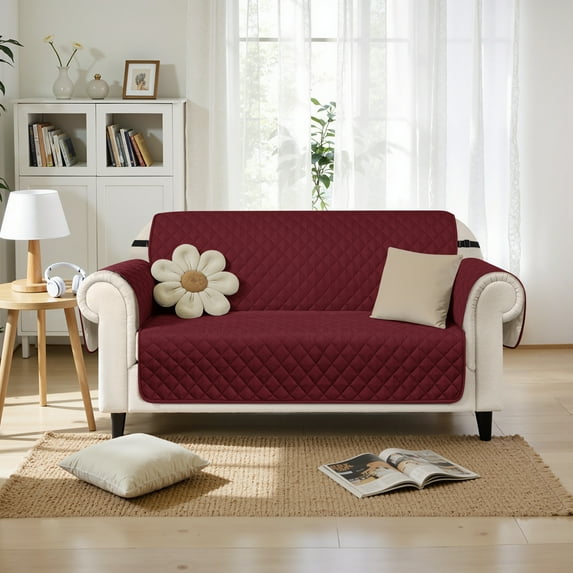 Subrtex Reversible Sofa Cover for Pets, Non-Slip Couch Slipcover for Dogs & Cats, Washable Furniture Protector, Fits Most Couches (Loveseat, Wine)