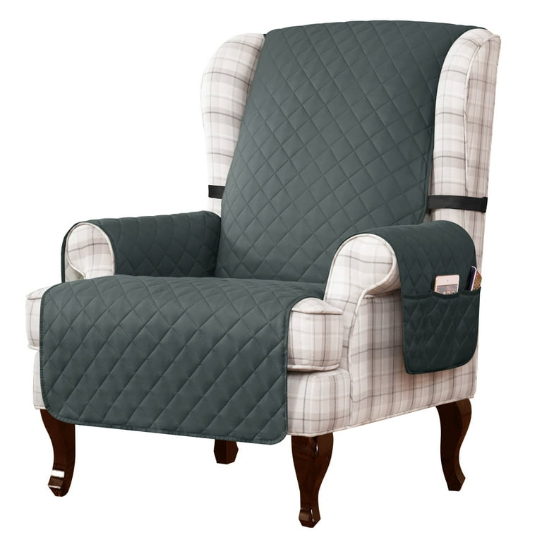 Subrtex Reversible Wing Chair Cover Wingback Armchair Slipcovers Gray