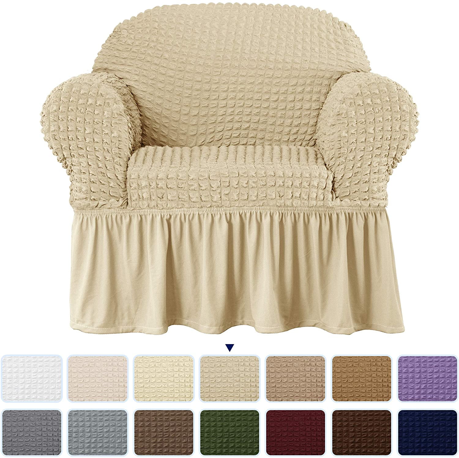 Light Khaki Polyester Armchair Slipcover with Ruffle Skirt