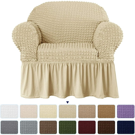 Subrtex Skirt Style Polyester Armchair Slipcover, Light Khaki