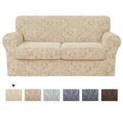 Subrtex Sofa Cover Stretch Jacquard Damask Sofa Cover with 2 Separate Seat Cushion Cover(Loveseat, Linen)