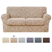 Subrtex Sofa Cover Stretch Jacquard Damask Sofa Cover with 2 Separate Seat Cushion Cover(Loveseat, Oatmeal)
