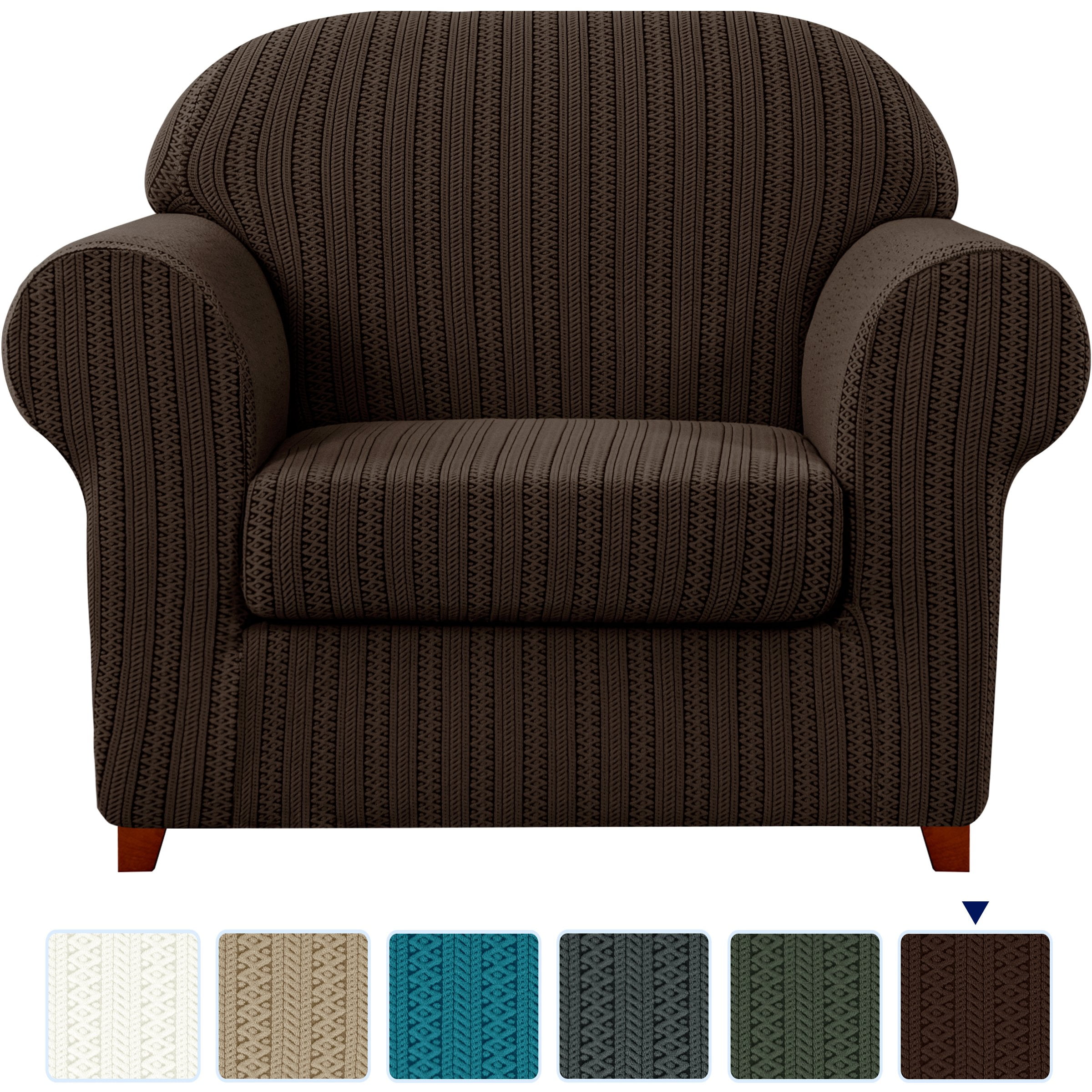 Subrtex Sofa PetFriendly Slipcovers Striped Polyester, Brown, 2Piece