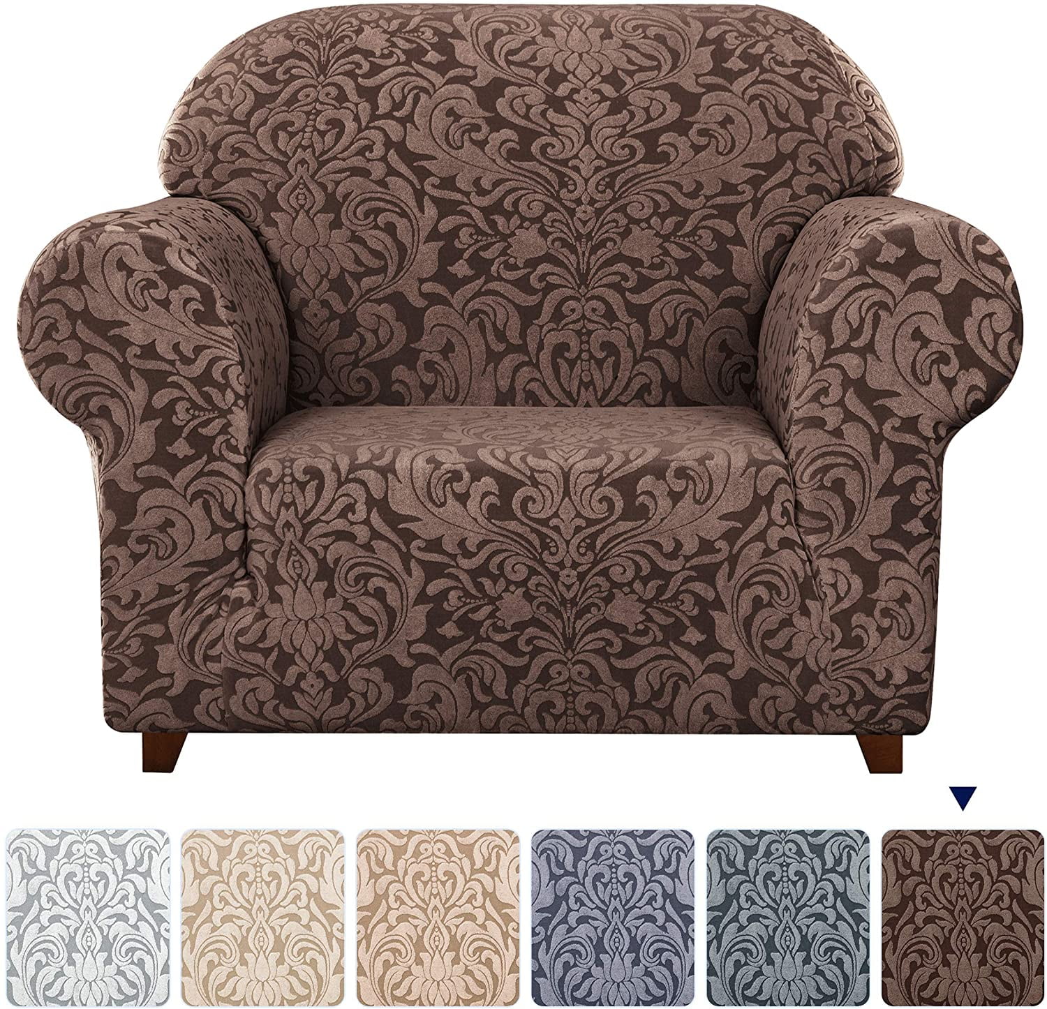 Subrtex Sofa Slipcover 1-Piece Jacquard Damask Couch Cover,Armchair,Brown