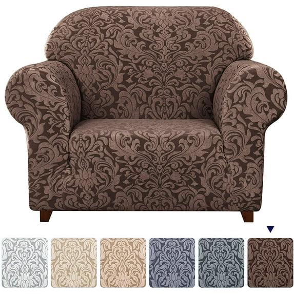 Subrtex Sofa Slipcover 1-Piece Jacquard Damask Couch Cover,Armchair,Brown