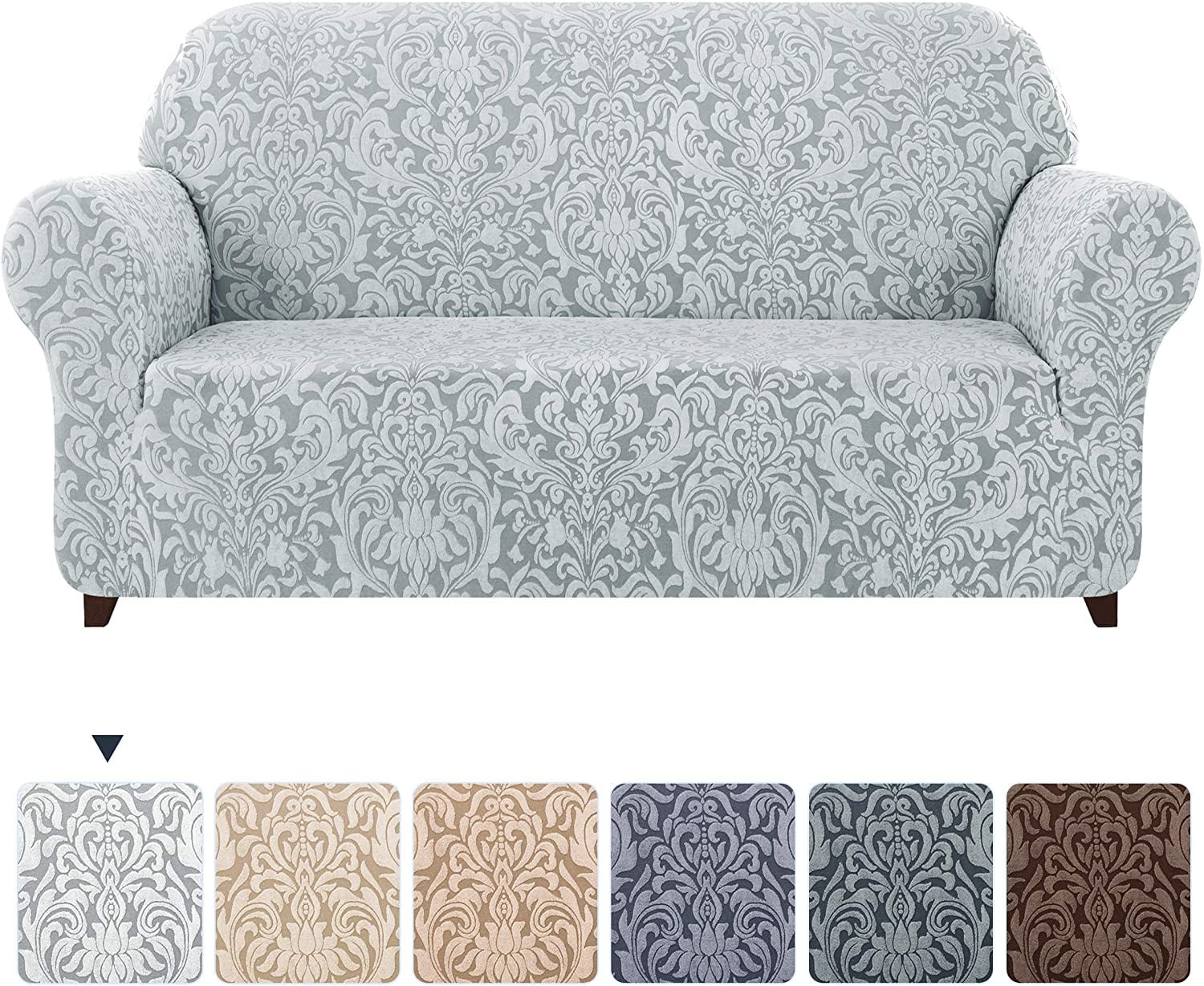 Subrtex Sofa Slipcover 1-Piece Jacquard Damask Couch Cover,Sofa,Light Smoky Gray