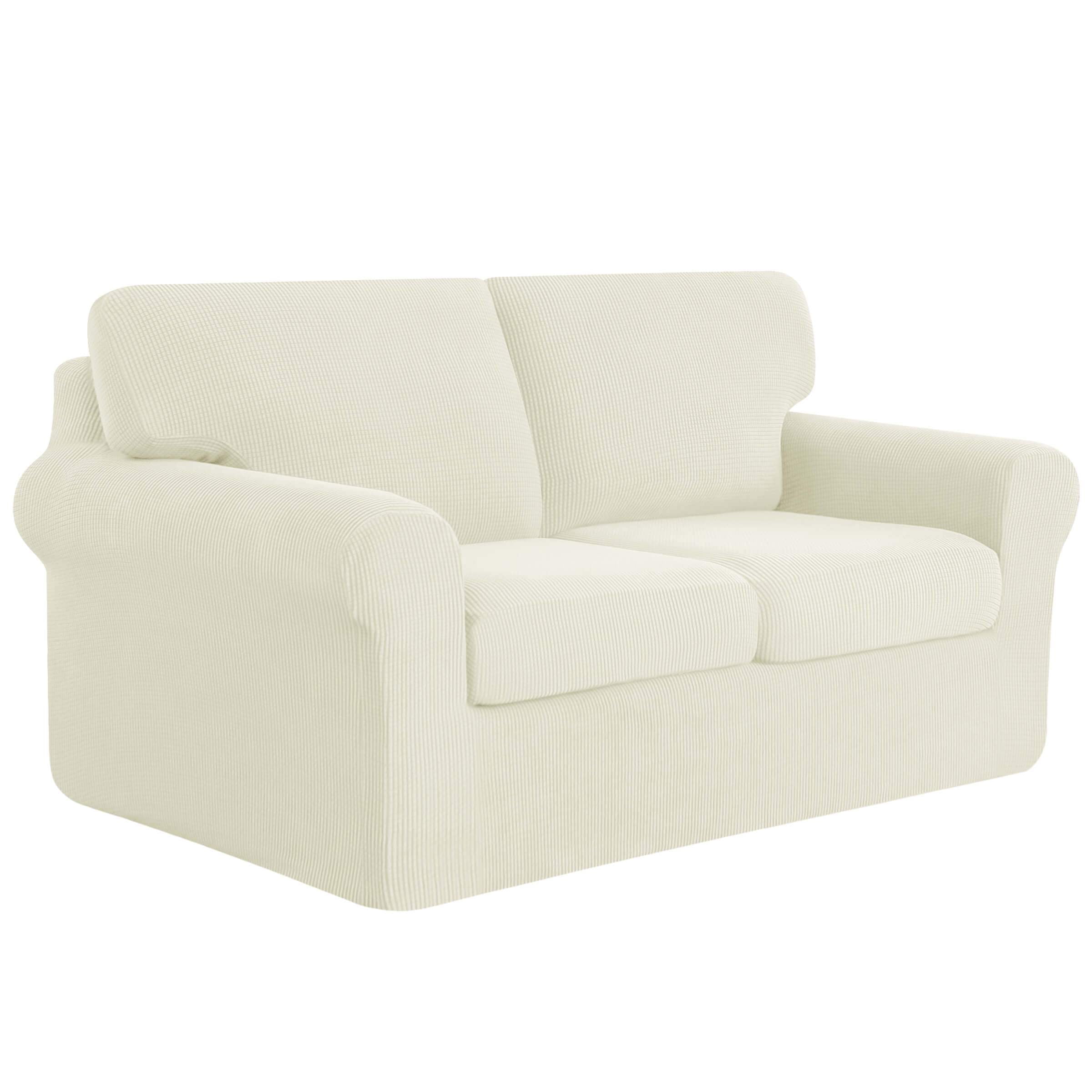 Subrtex Sofa Slipcover Sets 5 Pieces Stretch Couch Cover Backrest Cushion Covers (Loveseat, Ivory)