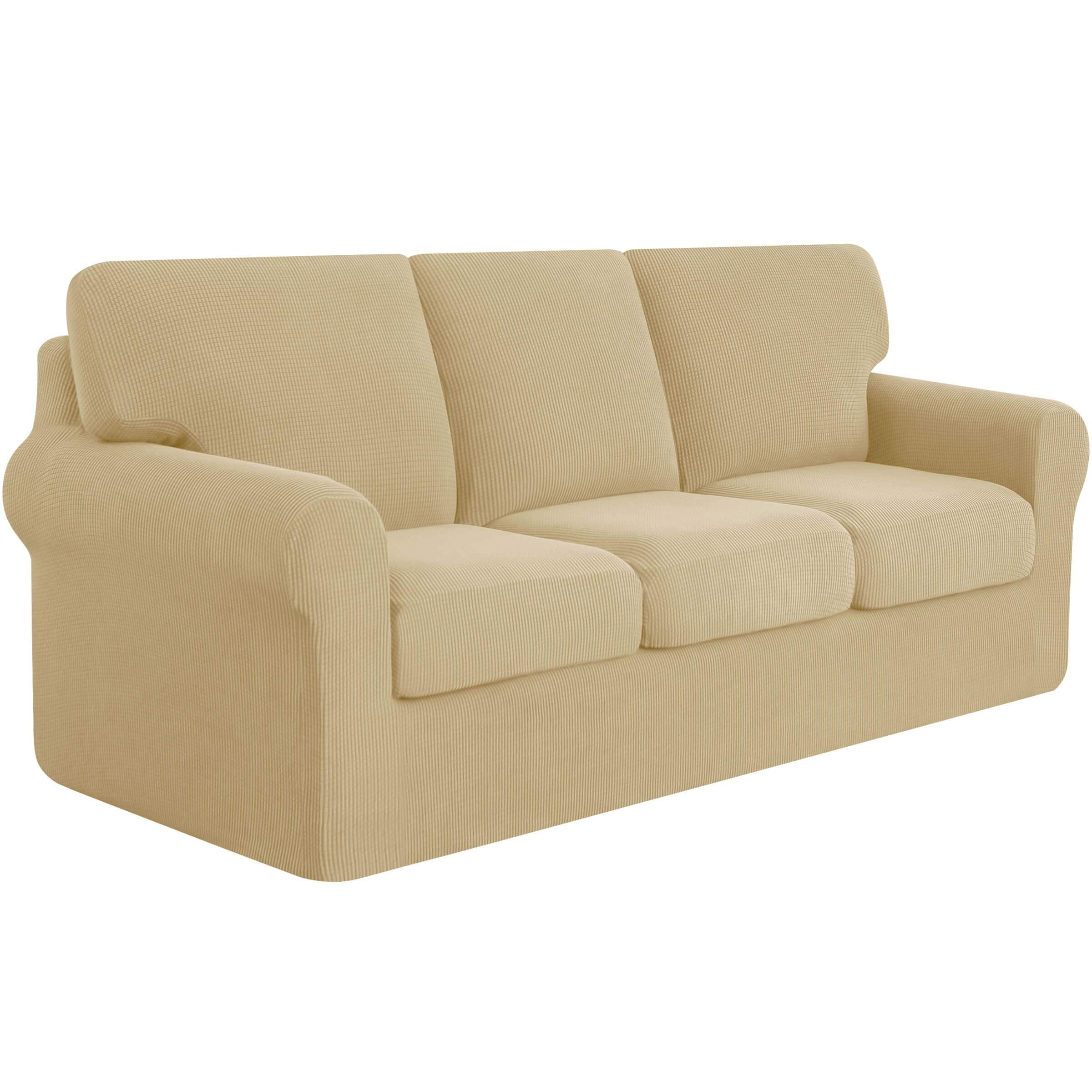 Subrtex Sofa Slipcover Sets 7 Pieces Stretch Couch Cover Backrest Cushion Covers (Sofa, Khaki)