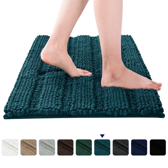 Subrtex Soft 1-piece Luxury Chenille Striped Bathroom Rug, Blue, 16" x 24", Small