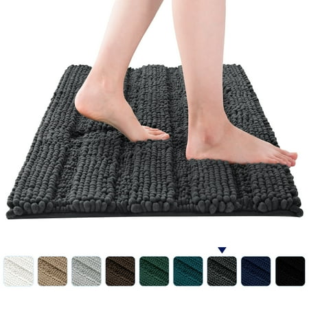 Subrtex Soft 1-piece Luxury Chenille Striped Bathroom Rug, Gray, 18" x 48", Large