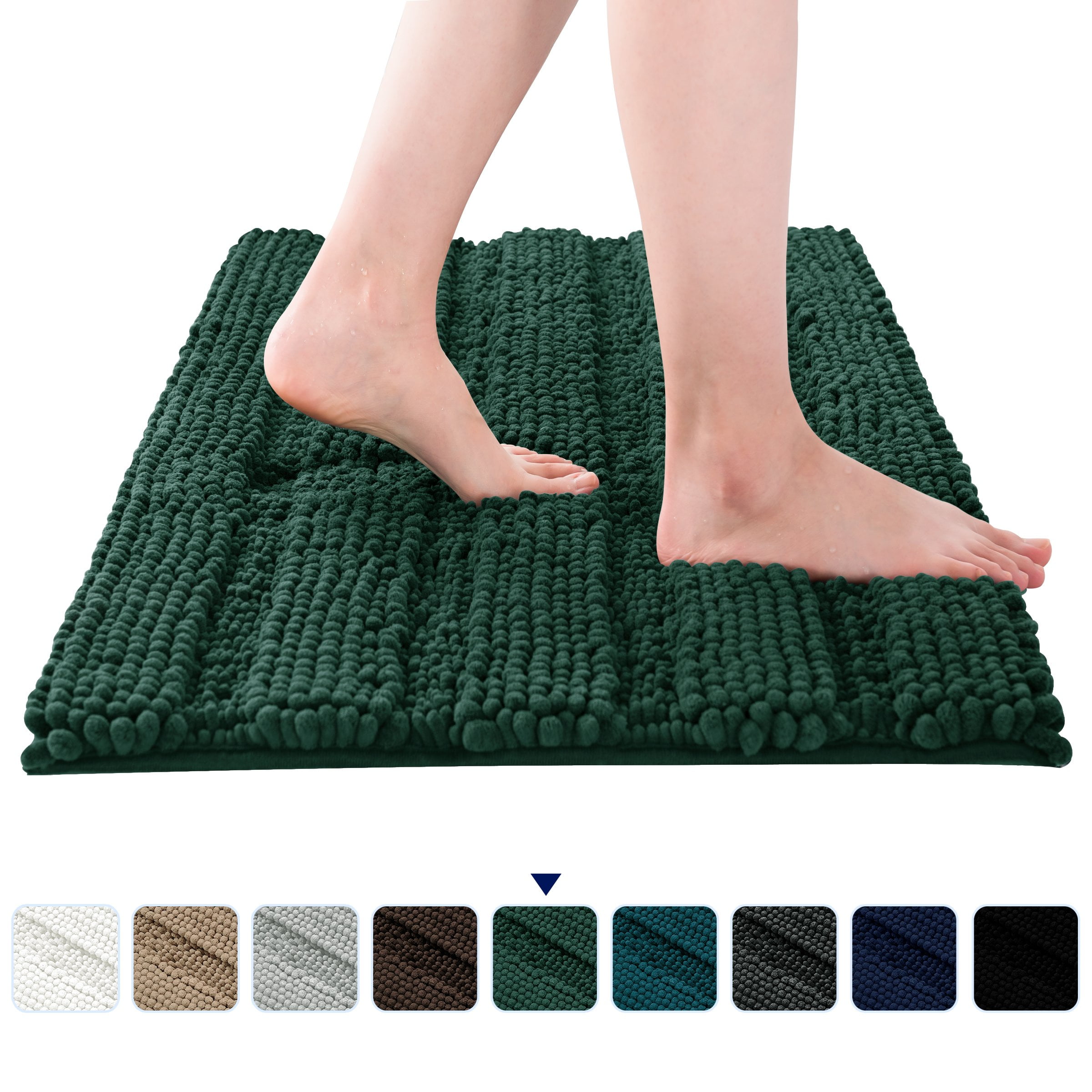 "Subrtex Luxury Bathroom Rug, Soft 1-Piece Chenille Striped, Green ...