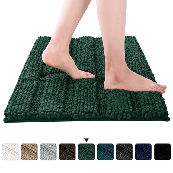 Subrtex Soft 1-piece Luxury Chenille Striped Bathroom Rug, Green, 18" x 48", Large