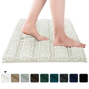 Subrtex Soft 1-piece Luxury Chenille Striped Bathroom Rug, Ivory, 16" x 24", Small