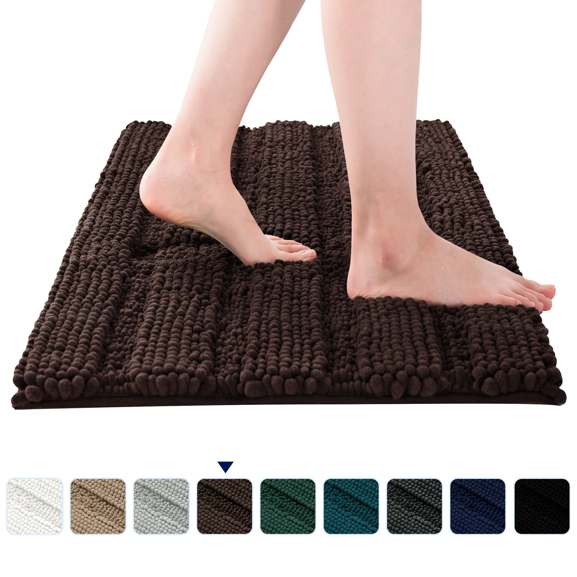 Subrtex Chenille Bathroom Rugs Soft Super Water Absorbing Shower Mats - 24x60 - Taupe Brown